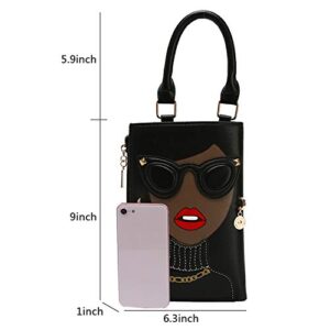 KUANG! Women Novelty Lady Face Shoulder Bags Funky PU Leather Top Handle Satchel Handbags Clutch Purse for Women