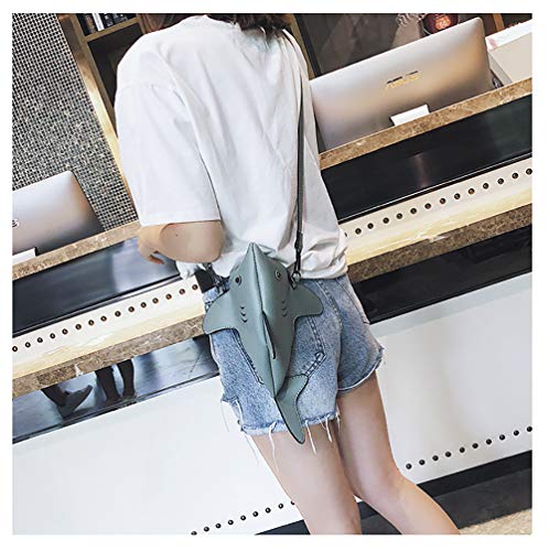 QZUnique Shoulder Handbags Women Cute 3D Shark Purse Animal Style Bags Zipper Crossbody Bag Clutch Messenger Wallet Grayish Blue