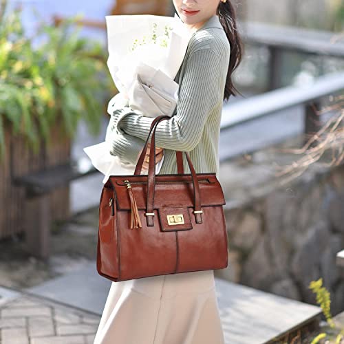 Banuce Vintage Full Grain Leather Purses and Handbags for Women Satchel Bag Fashion Ladies Office Work Bag