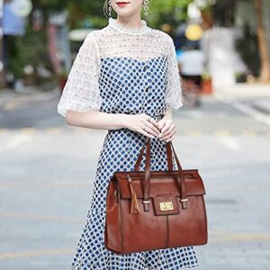 Banuce Vintage Full Grain Leather Purses and Handbags for Women Satchel Bag Fashion Ladies Office Work Bag