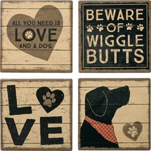 primitives by kathy 39365 stoneware coasters, love and a dog