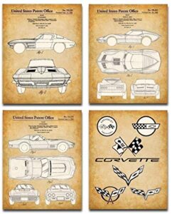 original corvette patent art prints – set of four photos (8×10) unframed – makes a great man cave decor and gift under $20 for corvette owners and car enthusiasts