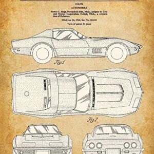 Original Corvette Patent Art Prints - Set of Four Photos (8x10) Unframed - Makes a Great Man Cave Decor and Gift Under $20 for Corvette Owners and Car Enthusiasts