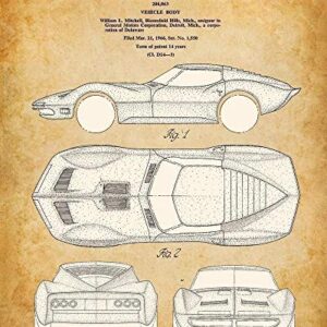 Original Corvette Patent Art Prints - Set of Four Photos (8x10) Unframed - Makes a Great Man Cave Decor and Gift Under $20 for Corvette Owners and Car Enthusiasts