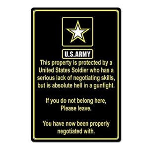 property protected by soldier u.s. army funny tin sign metal sign metal decor wall sign wall poster wall decor door plaque tin sign 7.8x11.8 inch