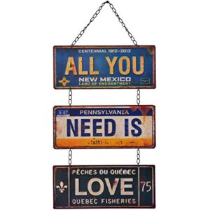 nikky home all you need is love metal antique wall art hanging sign plaque 70s room decor 12.01 x 0.2 x 23.82 inches