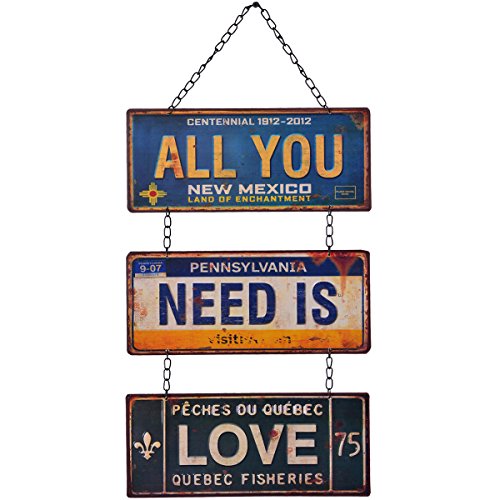 NIKKY HOME All You Need is Love Metal Antique Wall Art Hanging Sign Plaque 70s Room Decor 12.01 x 0.2 x 23.82 Inches