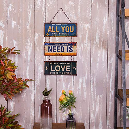 NIKKY HOME All You Need is Love Metal Antique Wall Art Hanging Sign Plaque 70s Room Decor 12.01 x 0.2 x 23.82 Inches