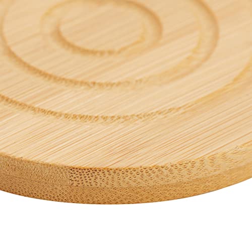 Set of 6 Bamboo Wood Coasters with Holder for Coffee Table, Hot Drinks, Housewarming Gifts (4.3 Inches)