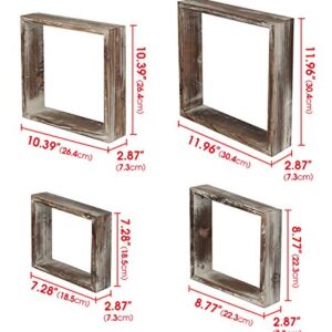 J JACKCUBE DESIGN Floating Hanging Square Shelves Wall Mounted Rustic Wood Cube Display Shelf Shadow Boxes Decorative Boho Home Décor for Living Room, Bedroom, Office, Set of 4 - MK571A