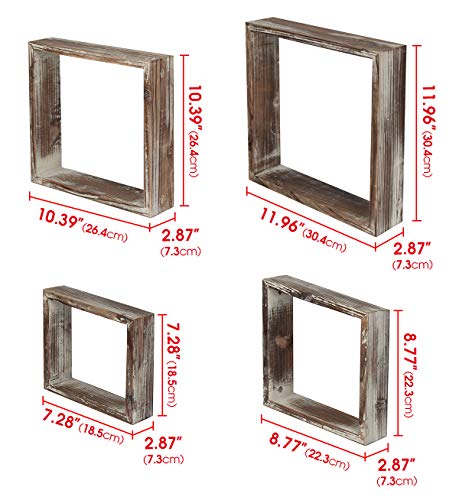 J JACKCUBE DESIGN Floating Hanging Square Shelves Wall Mounted Rustic Wood Cube Display Shelf Shadow Boxes Decorative Boho Home Décor for Living Room, Bedroom, Office, Set of 4 - MK571A