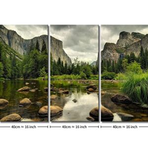 3 Pieces Green Wall Art Painting Yosemite National Park Clear Water Lake Mountain Trees Rocks Pictures Prints On Canvas Landscape The Picture Decor Oil for Home Modern Decoration Print for Items