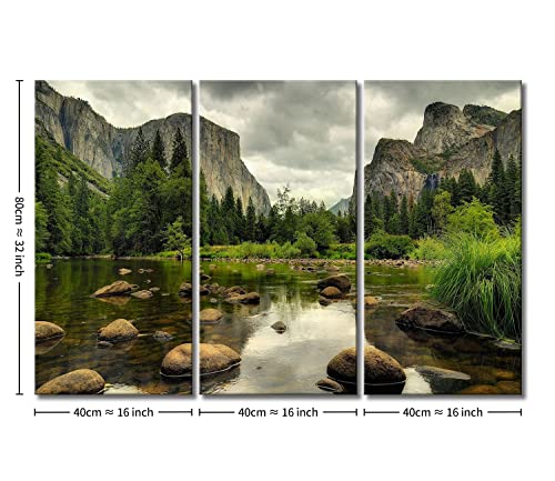 3 Pieces Green Wall Art Painting Yosemite National Park Clear Water Lake Mountain Trees Rocks Pictures Prints On Canvas Landscape The Picture Decor Oil for Home Modern Decoration Print for Items