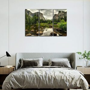 3 Pieces Green Wall Art Painting Yosemite National Park Clear Water Lake Mountain Trees Rocks Pictures Prints On Canvas Landscape The Picture Decor Oil for Home Modern Decoration Print for Items