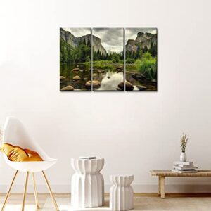 3 Pieces Green Wall Art Painting Yosemite National Park Clear Water Lake Mountain Trees Rocks Pictures Prints On Canvas Landscape The Picture Decor Oil for Home Modern Decoration Print for Items