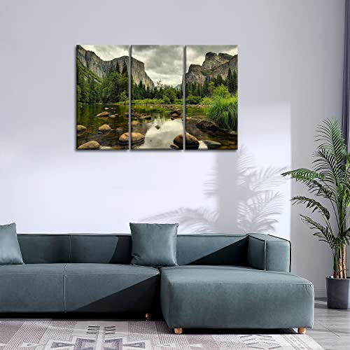 3 Pieces Green Wall Art Painting Yosemite National Park Clear Water Lake Mountain Trees Rocks Pictures Prints On Canvas Landscape The Picture Decor Oil for Home Modern Decoration Print for Items