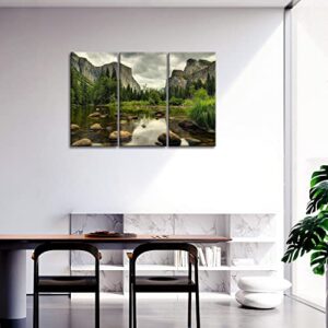 3 Pieces Green Wall Art Painting Yosemite National Park Clear Water Lake Mountain Trees Rocks Pictures Prints On Canvas Landscape The Picture Decor Oil for Home Modern Decoration Print for Items