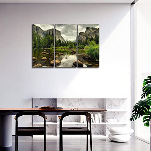 3 Pieces Green Wall Art Painting Yosemite National Park Clear Water Lake Mountain Trees Rocks Pictures Prints On Canvas Landscape The Picture Decor Oil for Home Modern Decoration Print for Items