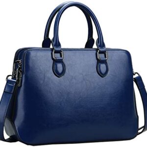 Heshe Leather Womens Handbags Totes Top Handle Shoulder Bag Satchel Ladies Purses (Dark Blue-Cowhide Leather)