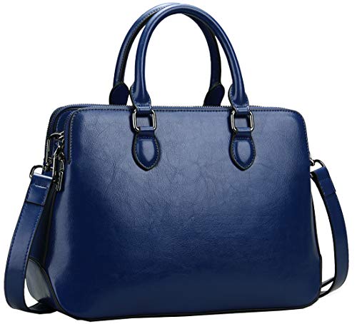 Heshe Leather Womens Handbags Totes Top Handle Shoulder Bag Satchel Ladies Purses (Dark Blue-Cowhide Leather)