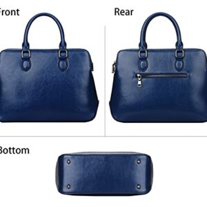 Heshe Leather Womens Handbags Totes Top Handle Shoulder Bag Satchel Ladies Purses (Dark Blue-Cowhide Leather)