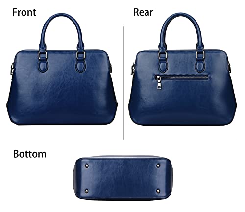 Heshe Leather Womens Handbags Totes Top Handle Shoulder Bag Satchel Ladies Purses (Dark Blue-Cowhide Leather)