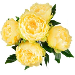hovebeaty artificial peony silk flowers bouquet home wedding decoration (light yellow)