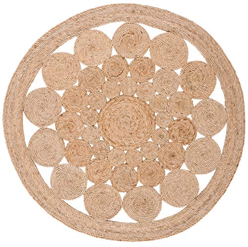 SAFAVIEH Natural Fiber Round Collection 3' Round Natural NFB248A Handmade Boho Country Charm Jute Area Rug