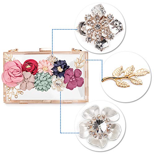 Women Acrylic Flower Clutches Crossbody Purse Evening Bags Chain Strap For Wedding Prom Banquet Ideal-gift(Gold)