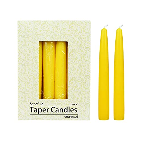 Zest Candle 12-Piece Taper Candles, 6-Inch, Yellow