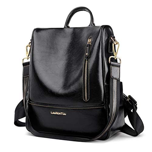 LAORENTOU Women Soft Leather Backpack Cowhide Antitheft Rucksack Ladies Shoulder Bag Medium