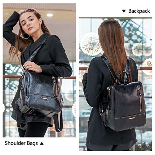 LAORENTOU Women Soft Leather Backpack Cowhide Antitheft Rucksack Ladies Shoulder Bag Medium