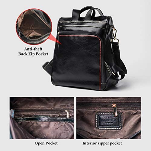 LAORENTOU Women Soft Leather Backpack Cowhide Antitheft Rucksack Ladies Shoulder Bag Medium