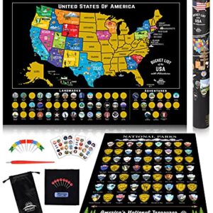 Scratch Off Map of United States + ALL 63 US National Parks Scratch Off Poster, 85 USA Landmarks, Travel Map Kit, 50 State Photo Wall Adventure Maps, Journal Gifts for Travelers by Bright Standards