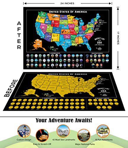 Scratch Off Map of United States + ALL 63 US National Parks Scratch Off Poster, 85 USA Landmarks, Travel Map Kit, 50 State Photo Wall Adventure Maps, Journal Gifts for Travelers by Bright Standards