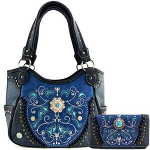 zelris spring bloom western concho women conceal carry tote handbag purse set (blue)