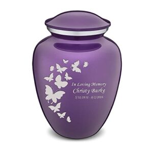 geturns – embrace butterfly urns for human ashes, cremation urns for adult ashes men & women, cremation urn for home, vault, or niche, 200 cu. in, custom single engraving, purple