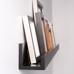 Kate and Laurel Levie Wood Floating Wall Shelf Picture Frame Holder Ledge, Black