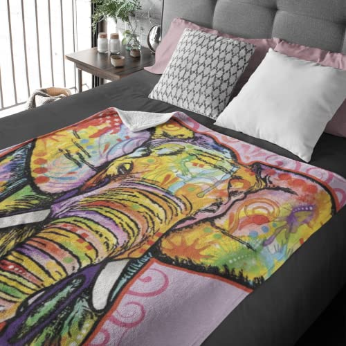 Dawhud Direct Colorful Elephant Fleece Blanket for Bed 50" x 60" Dean Russo Elephant Fleece Throw Blanket for Women, Men and Kids Super Soft Plush Elephant Blanket Throw Blanket for Elephant Lovers