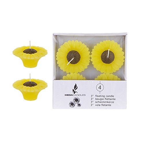 Mega Candles - Unscented 3" Floating Sun Flower Candles - Yellow, Set of 12