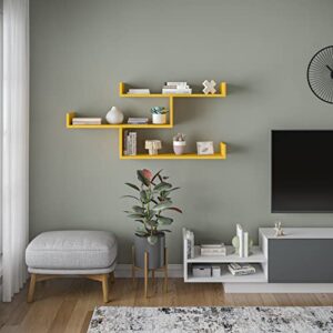 ada home décor wilton wall shelf, 47” x 26” x 9”, mustard