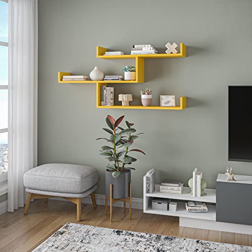 Ada Home Décor Wilton Wall Shelf, 47'' X 26'' X 9'', Mustard