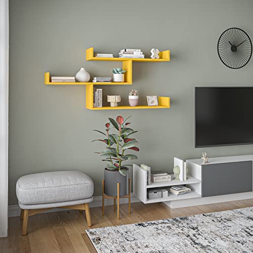 Ada Home Décor Wilton Wall Shelf, 47'' X 26'' X 9'', Mustard