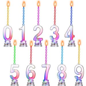 boao 10 pieces multicolor led birthday number candle set flashing birthday candles and 40 pieces wax candles for birthday decoration (colored candle style)