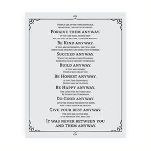 Mother Teresa"Anyway" Quotes Wall Art- “Do It Anyway”- 8 x 10" Vintage Art Wall Print-Ready to Frame. Distressed Inspirational Home, Studio & Office Décor. Perfect Life Quotes for Peace & Good Will.