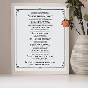 Mother Teresa"Anyway" Quotes Wall Art- “Do It Anyway”- 8 x 10" Vintage Art Wall Print-Ready to Frame. Distressed Inspirational Home, Studio & Office Décor. Perfect Life Quotes for Peace & Good Will.