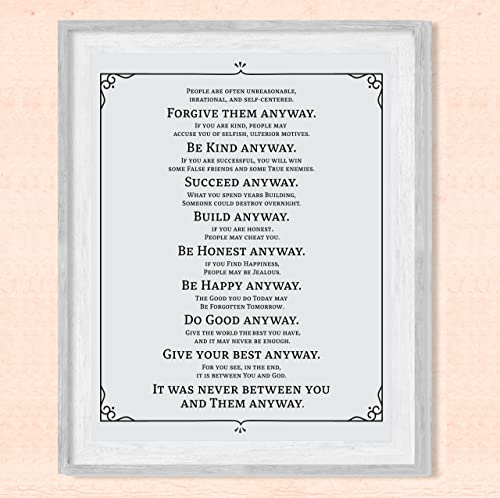Mother Teresa"Anyway" Quotes Wall Art- “Do It Anyway”- 8 x 10" Vintage Art Wall Print-Ready to Frame. Distressed Inspirational Home, Studio & Office Décor. Perfect Life Quotes for Peace & Good Will.