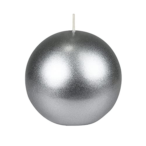 Zest Candle 2-Piece Ball Candles, 4-Inch, Metallic Silver