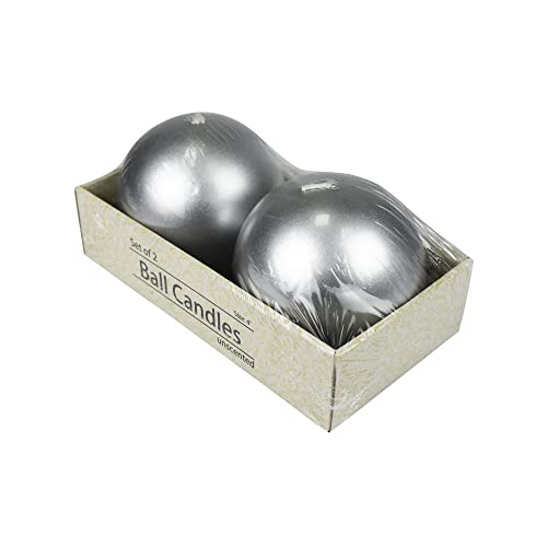 Zest Candle 2-Piece Ball Candles, 4-Inch, Metallic Silver