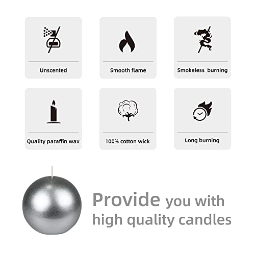 Zest Candle 2-Piece Ball Candles, 4-Inch, Metallic Silver